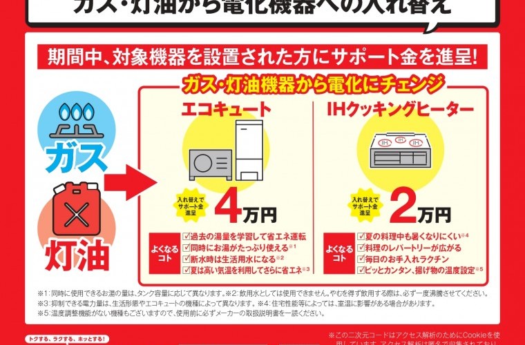 ガス給湯器からエコキュートに切り替えて最大17万円のサポート金受け取れます！